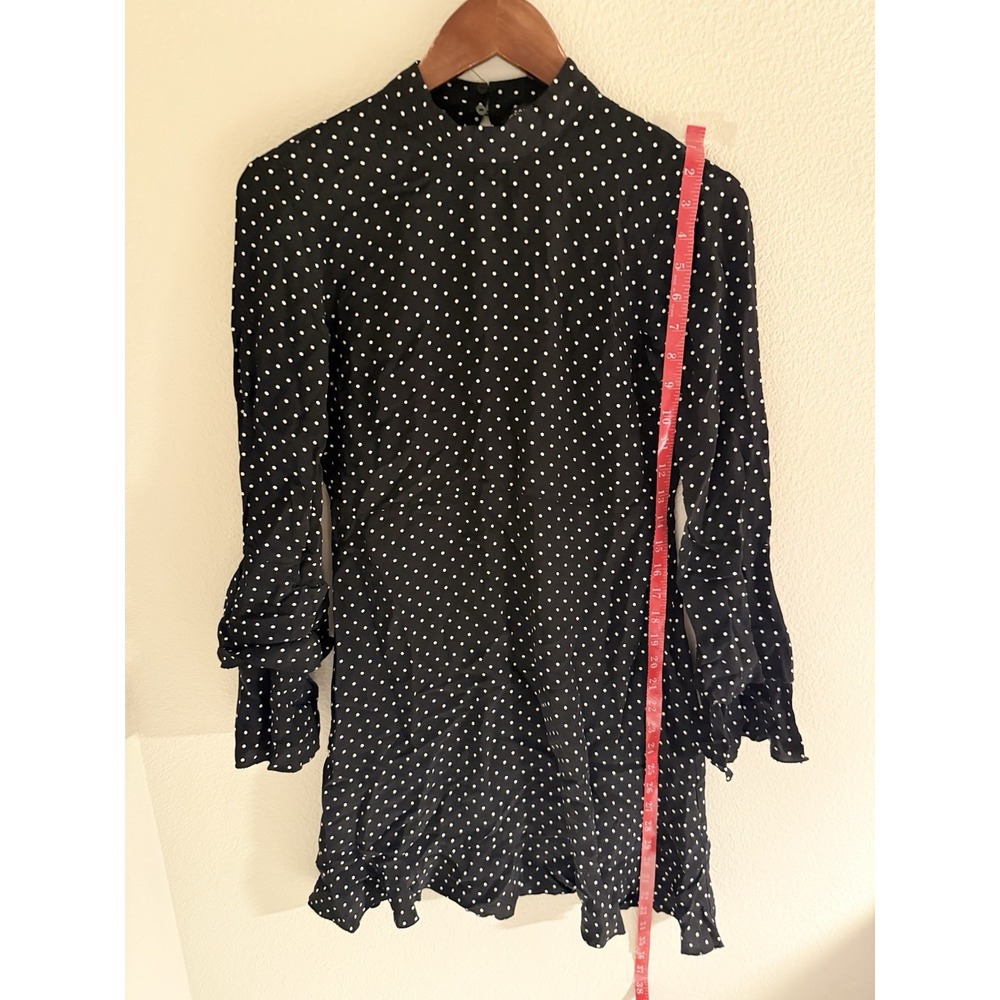 Zara Midi Dress Size X-Small in Black White Polka Dots High Neck Ruffle Sleeves - Picture 8 of 9